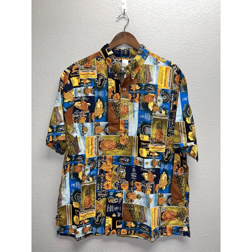 Vintage Pineapple Shirt Riggers Hawaiian 1/2 Button USA Made Tee VTG XL